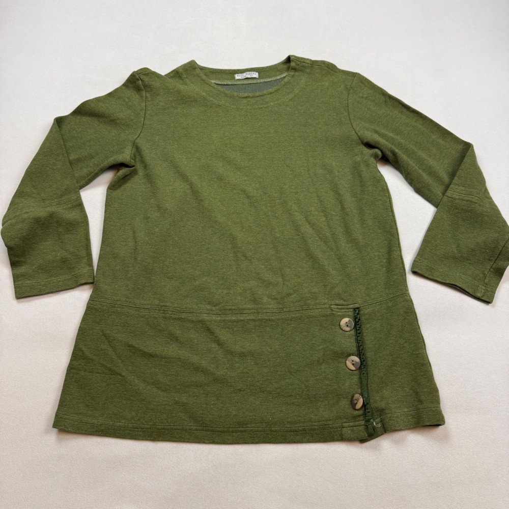 Russ Berens Malibu USA Green Tencel Cotton Button Accent Tunic Top Small